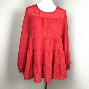 Jodifl Women's Tiered Dress Textured Lined Sheer Long Sleeve Small